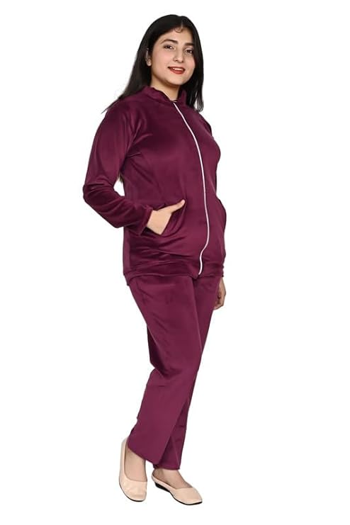 FASHIOFFLY Girls/Women Solid super soft jacket & Trouser set tracksuit/nightsuit