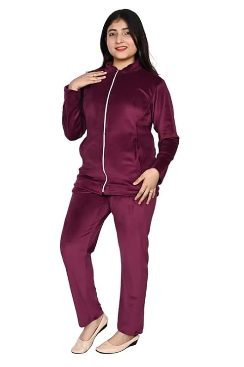 FASHIOFFLY Girls/Women Solid super soft jacket & Trouser set tracksuit/nightsuit