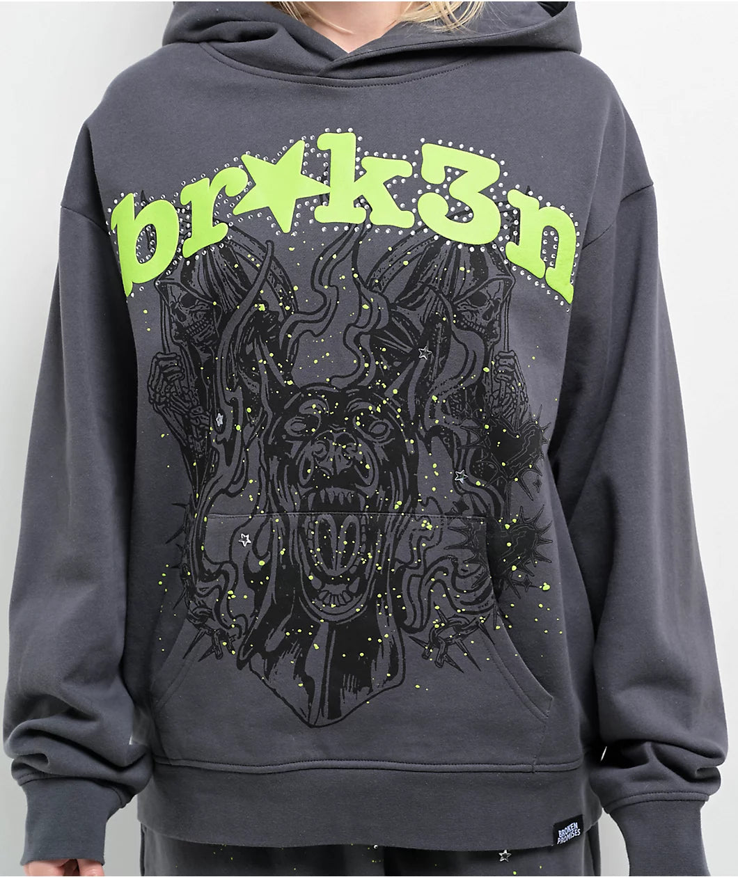 Broken Promises Beware Grey Rhinestone Tracksuit