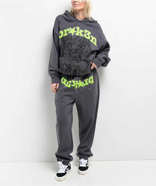 Broken Promises Beware Grey Rhinestone Tracksuit