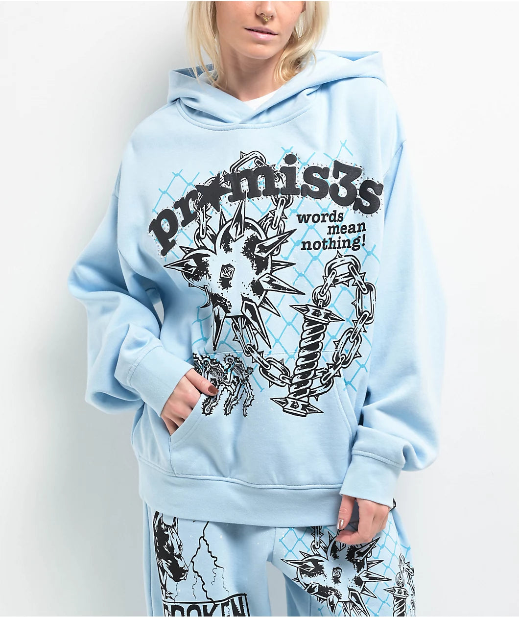Broken Promises Pain & Pleasure Blue Rhinestone Tracksuit