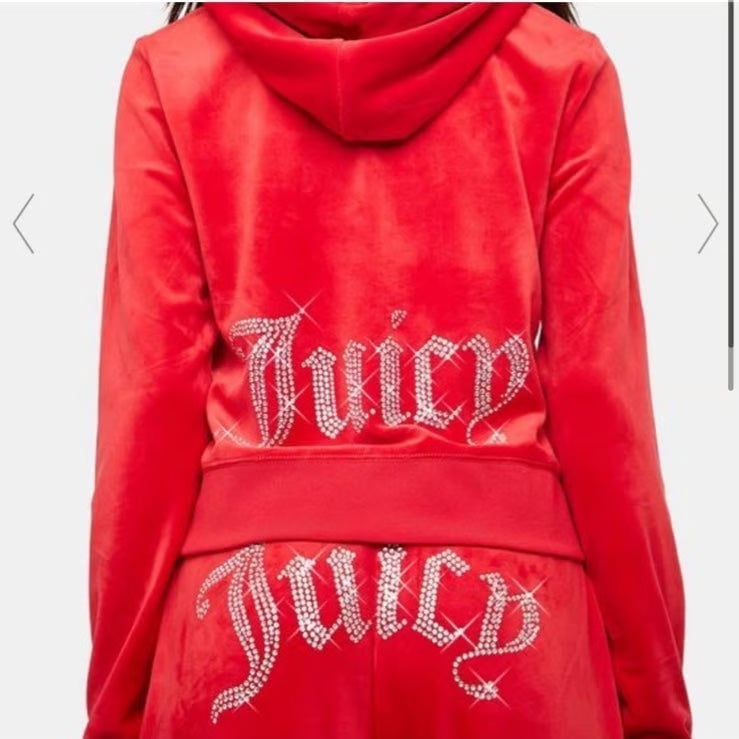 Juicy Couture Velour Red Rhinestone Tracksuit HOODIE ONLY Womans Extra Large
