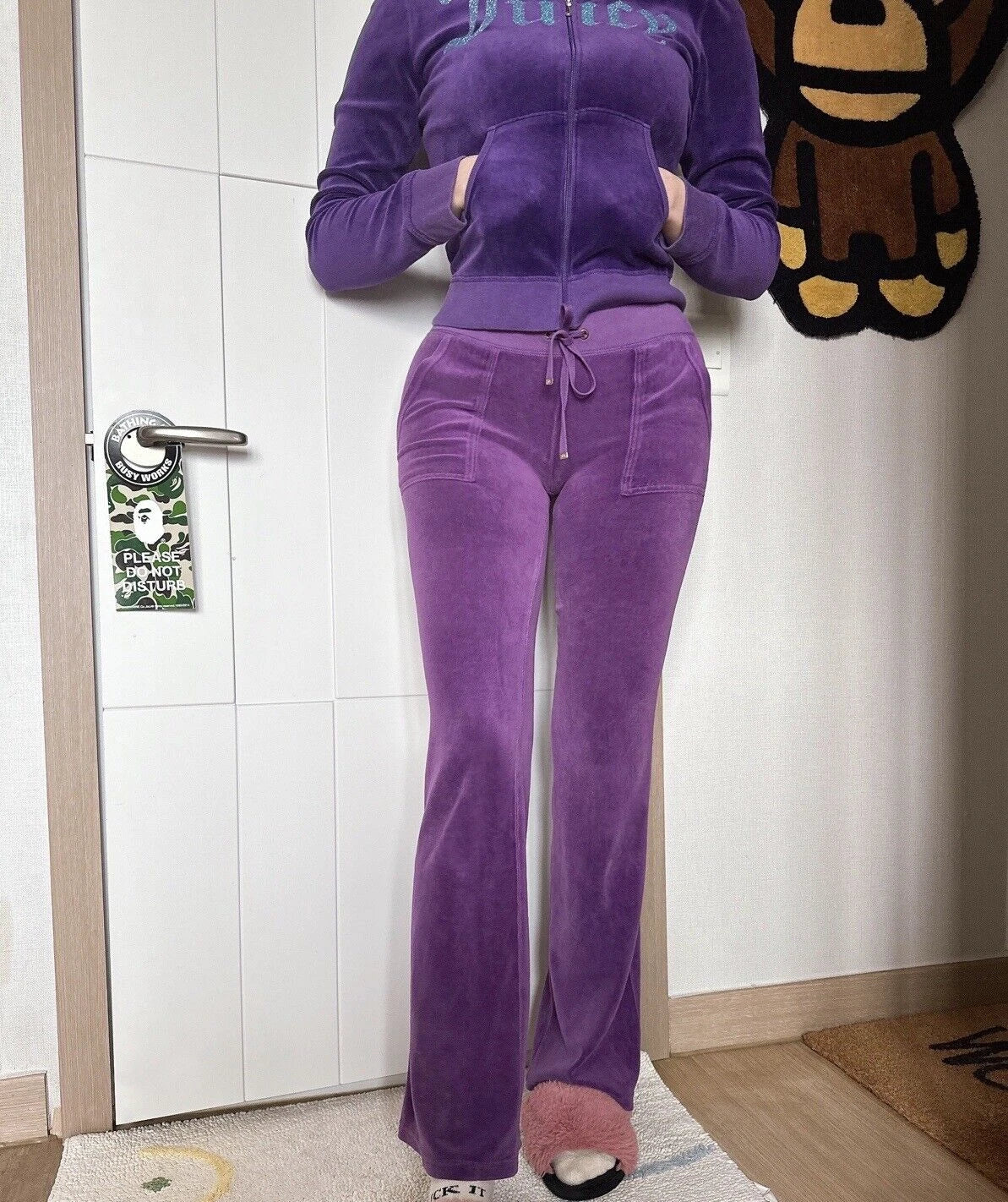 Juicy Couture Track Pants Adult Purple Tracksuit Low Rise Butt Pocket